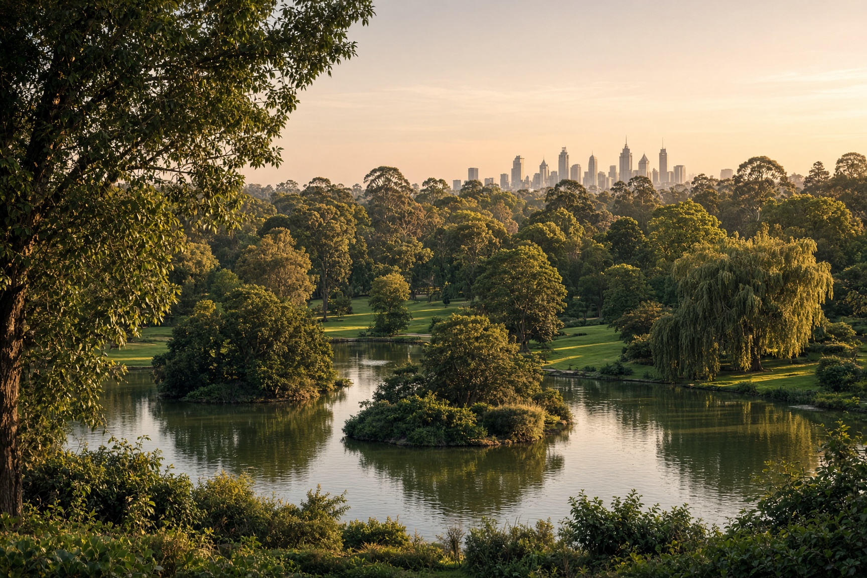 Royal Botanic Gardens Melbourne with ornamental lake and lawns